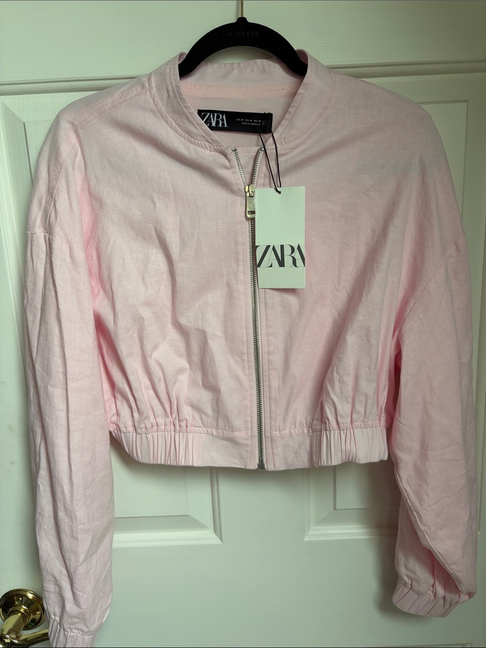 ZARA Light Pink Cropped Bomber Jacket with Front Zip